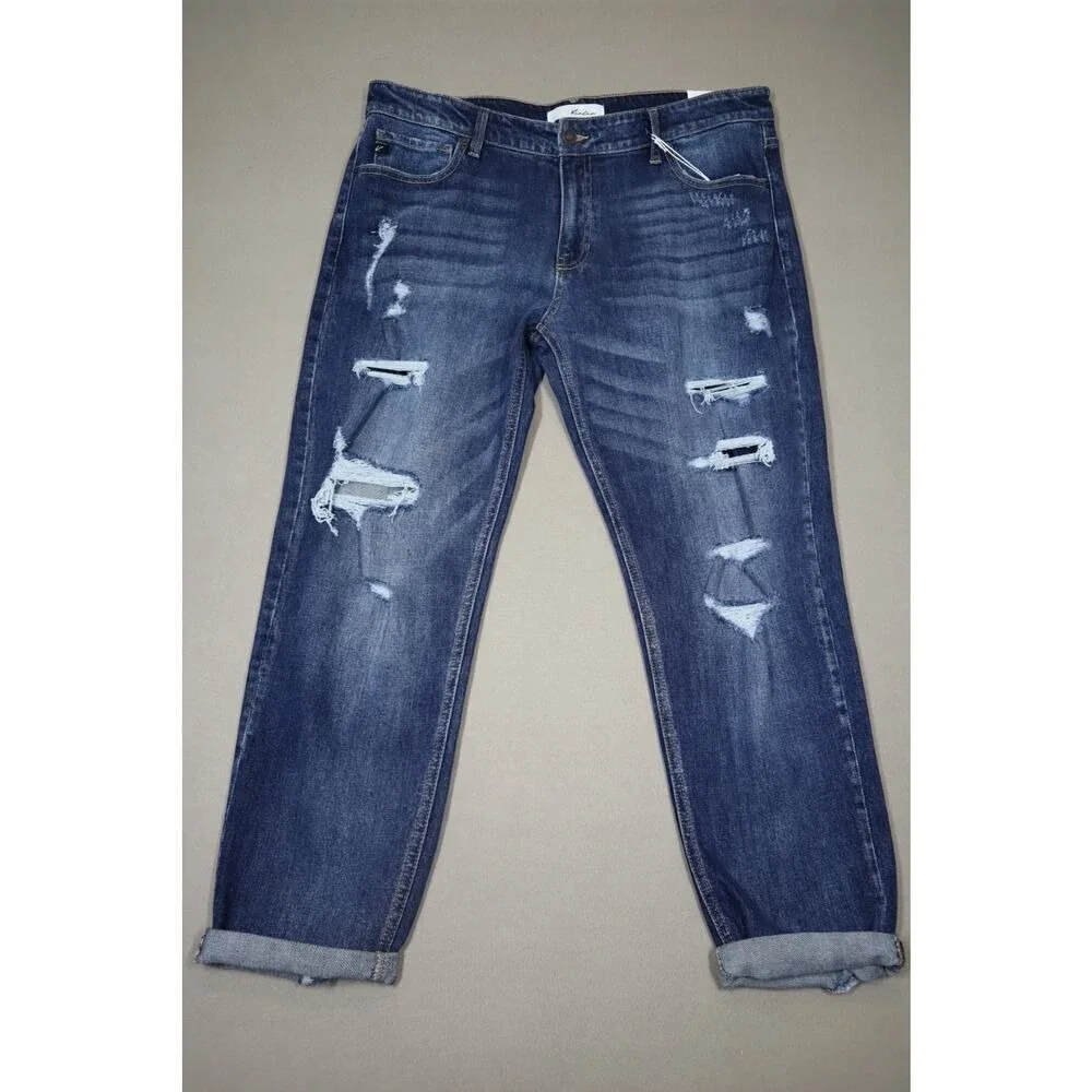 Kancan Ultra-Comfortable Ripped Denim Boyfriend Jeans‎ Size 13/30